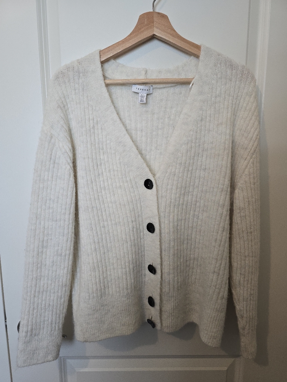 Topshop Ivory Ribbed V-Neck Button Cardigan